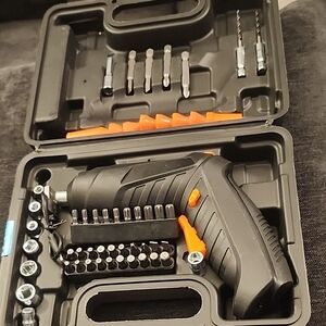 Black and Orange Cordless Drill Set